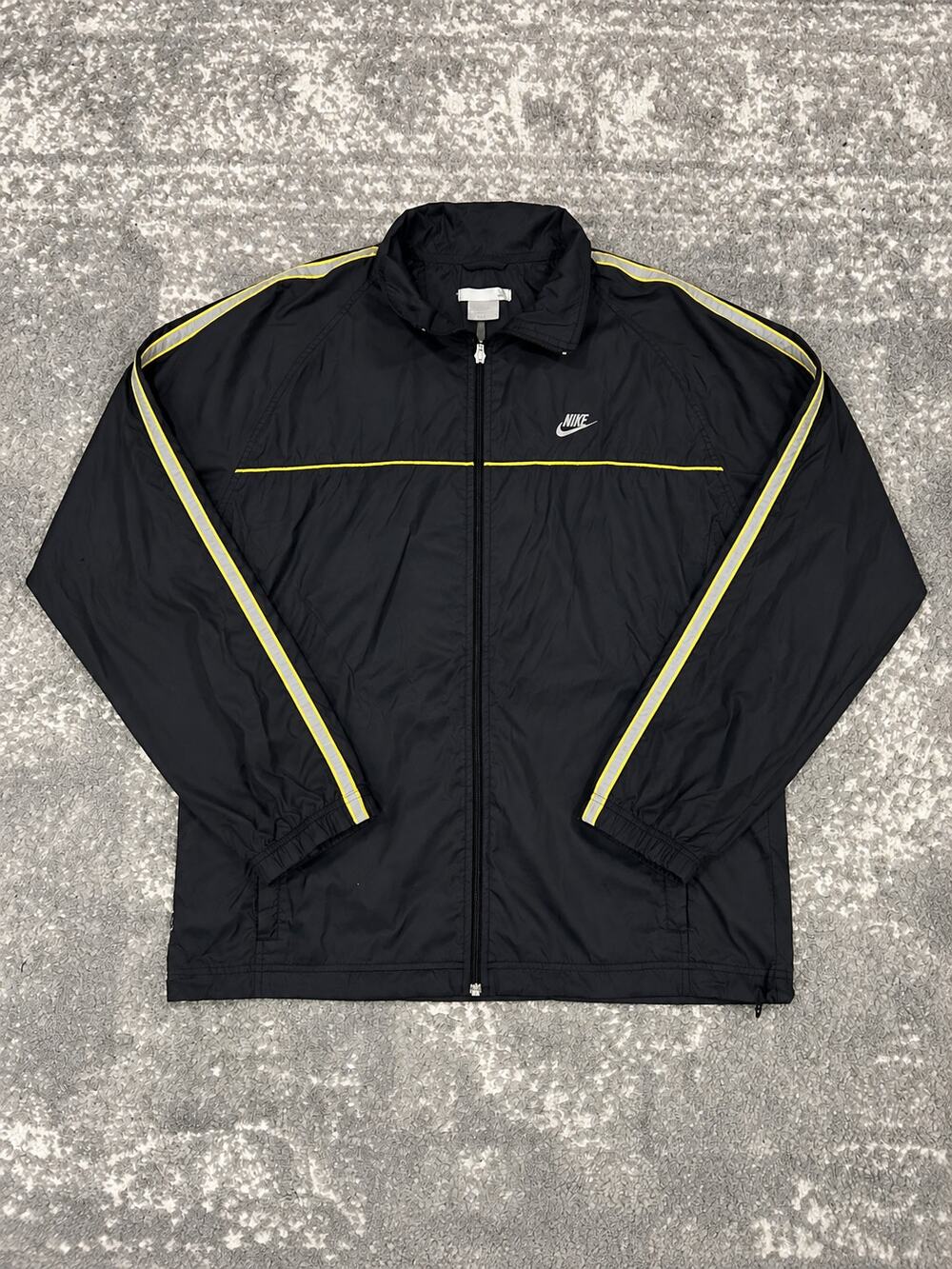 Nike Black Yellow Stripe Full Zip Windbreaker Track Jacket